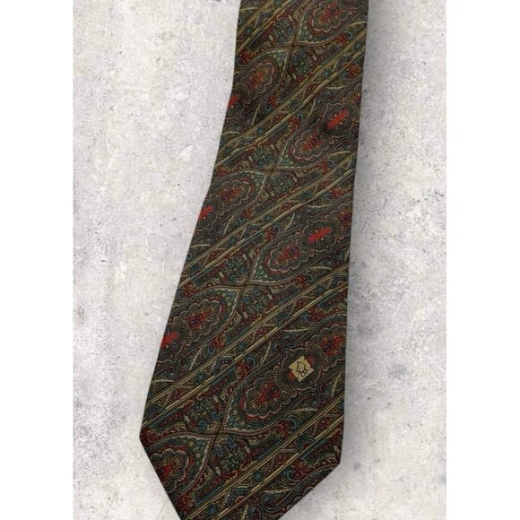 CHRISTIAN DIOR Silk Tie ITALY Burgundy Blue Beige Geometric Logo W:3.6" EUC - Picture 5 of 5